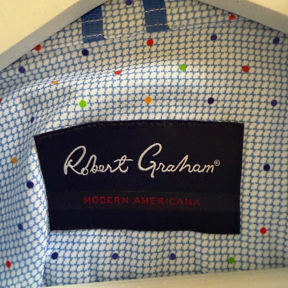 Robert Graham Modern Americana Mens Blue Polka Dot Stretch Shirt Size M Luxury - Picture 3 of 12